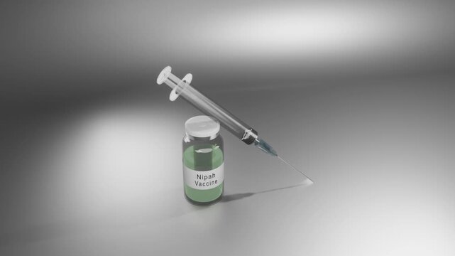 Nipah Vaccine Glass Vial with Clinical Syringe 4K Horizontal