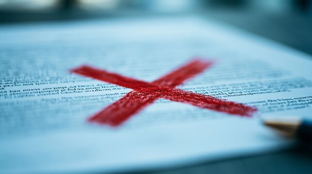 Red cross mark on printed document