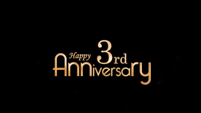 Golden Banner congratulations on the 3rd anniversary in gold style and particles, transparent background