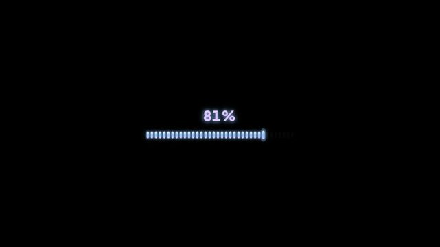 A minimalist blue loading bar on a black background progresses from 5% to 98%, displaying the increasing percentage above the status indicator.