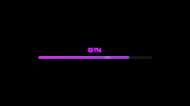 A sleek purple loading bar smoothly fills across a black background, accompanied by a digital percentage counter that incrementally increases from 5% towards completion.