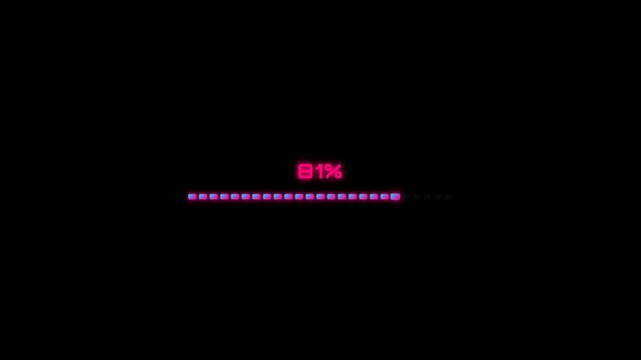 A sleek magenta progress bar steadily fills across a black screen, displaying increasing percentages from 5% to 98%, symbolizing a digital download or system update process.