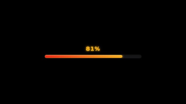 A sleek, orange-gradient progress bar fills across a black screen, showing a percentage count that increases from 5% to 98% as the loading process nears completion.