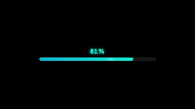 A cyan progress bar gradually fills from 5% to 98% against a dark black background, indicating a loading or download process in a digital interface.