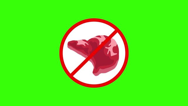 No Meat Allowed Prohibitory Sign Animation Loop on Green Screen Background