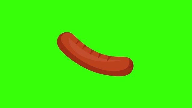 Looping Animated Minimalist Grilled Sausage Food Icon Green Screen 4k