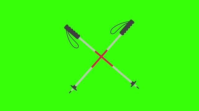 Crossed Ski Poles Floating on Green Screen Background Loop Animation