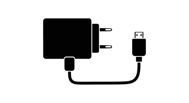 Black usb power adapter and cable depicted as a flat silhouette