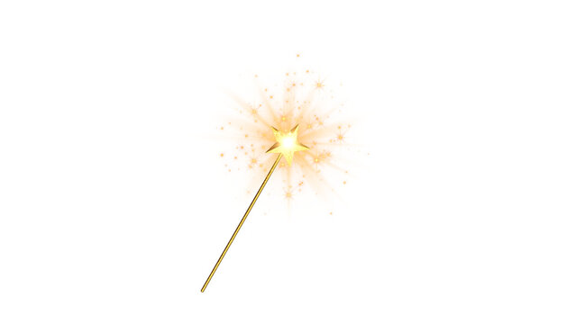 Golden Magic Wand Sparkle on Transparent Background for Fairy Tale, Fantasy & Celebration ,png gold glitter isolated design element
