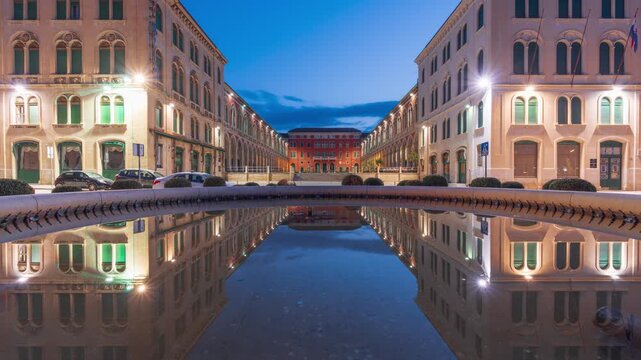 Split, Croatia from Republic Square and the fountain at the crack of dawn.