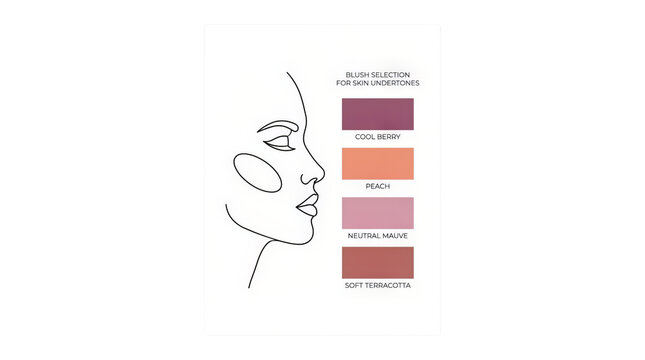 Blush selection chart displays various shade options for different skin undertones.