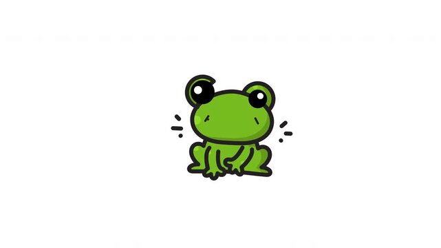 Cute green cartoon frog character with big eyes and small limbs. Suitable for childrens books, cards, and naturethemed designs.
