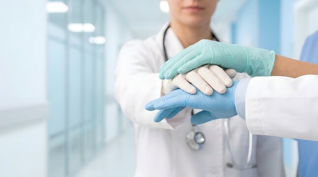 Healthcare professional carefully donning protective gloves in a modern hospital setting