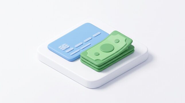 Blue credit card and green cash stack representing modern digital banking and finance.