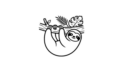 Obraz premium Sloth Rainforest Wildlife Black and White Vector Icon