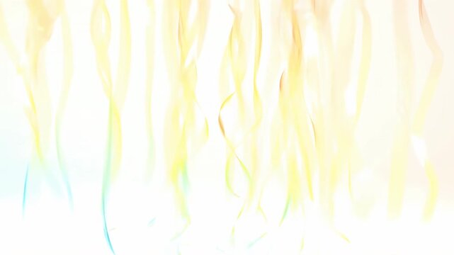 abstract hair strands flowing and changing colors on a neutral white background with a playful and vibrant mood in a close-up perspective, possibly synthetic or digital fashion and beauty.