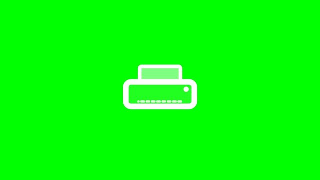 Dynamic motion of a white printer icon on vibrant green background for technology concept.