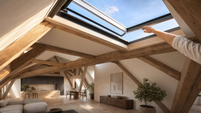 Loft Skylight Ventilation in Renovated Timber Roof Interior