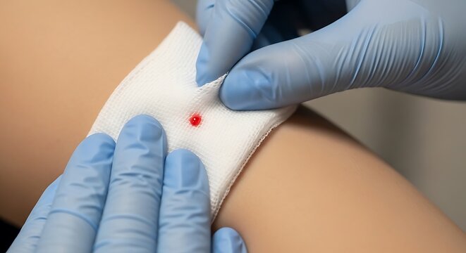 Medical Professional Applying Gauze Dressing to Patient Arm