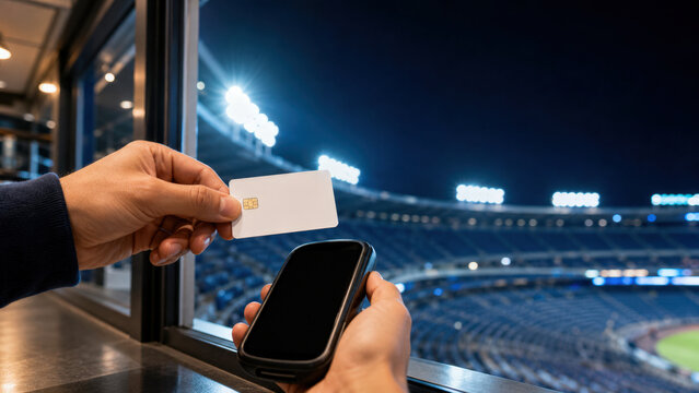 Contactless Card Payment at Evening Stadium with Bright Copy Space