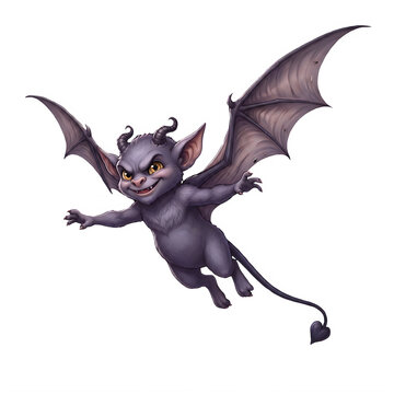 Flying little devil imp creature, halloween as clean cutout