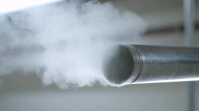 pipe with foam expansion in indoor environment close-up neutral mood plastic polyurethane industrial construction white gray commercial natural light clean background copy space modern warm.