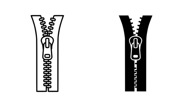 Minimalist zipper icon outline and silhouette vector design