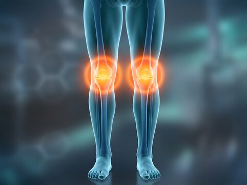 Human legs with glowing knees highlighting joint pain and potential injury