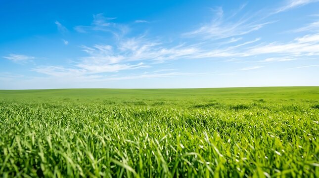 Vibrant Green Grass Field Under Blue Sky Panoramic Nature Landscape Photography For Website Banner Background Header