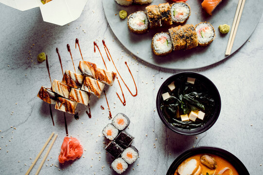 Sushi and soup combo
