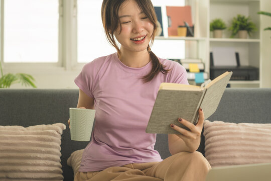 Young Asian Woman Working Online, Relaxing and Practicing Self Care During Daily Life at Home