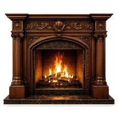 Obraz premium Elegant wooden fireplace with fire