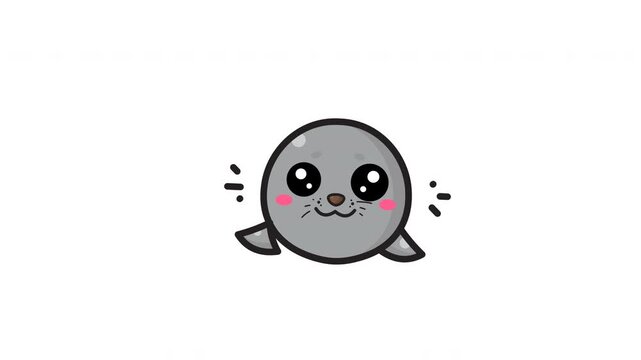 Round gray cute seal cartoon character perfect for kids products, logos, stickers, and social media. Adorable and simple vector illustration.