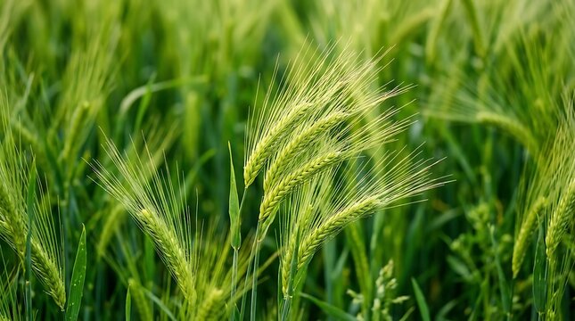 Green Barley Field Macro Photography for Agriculture Growth Concept and Organic Farming Website Banner Backgrounds