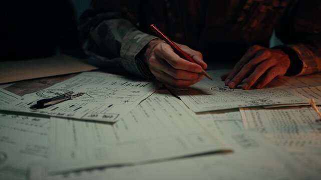 Hands writing on aged archival paperwork