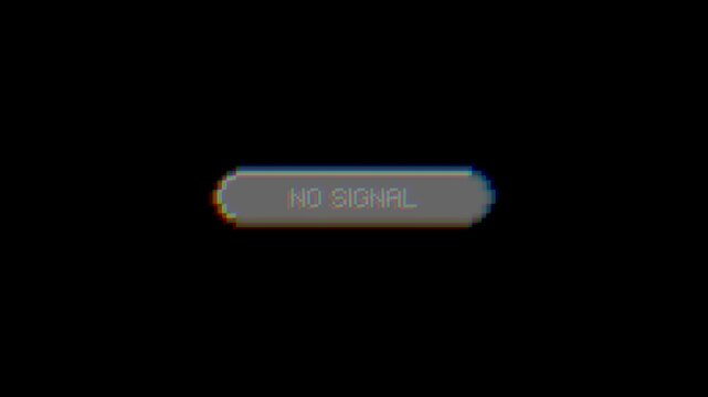 A digital screen displaying the 'NO SIGNAL' message against a stark black background, symbolizing a complete loss of connection, technical difficulty, or an interruption in broadcasting services