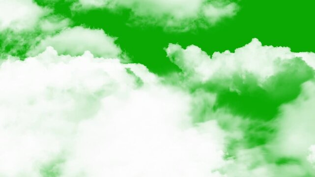 cloud green screen video. realistic fluffy clouds moving through the sky. smooth motion graphic overlay for compositing. seamless 4k stock footage.