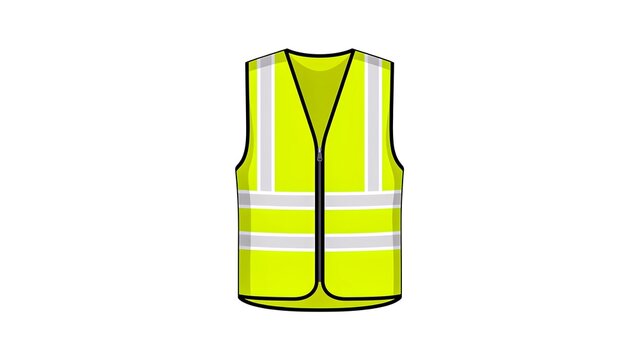 High visibility yellow safety vest with reflective stripes isolated on white background