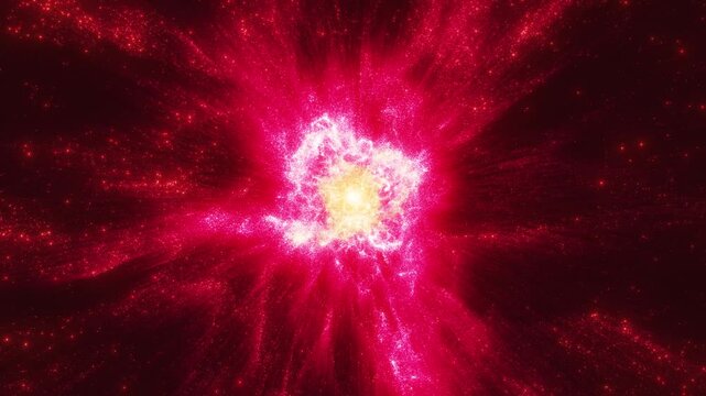 A vibrant cosmic explosion of glowing particles creates a stunning effect reminiscent of the birth of a new star or a powerful release of energy in the depths of the universe. Suitable for science, fa