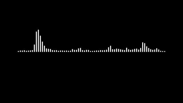 Minimalist waveform spectrum animation, white audio signal visualization, dynamic sound frequency graphics for digital media, abstract black sound wave spectrum animation on black background.4k video
