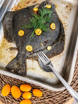 Baked turbot with kumquats