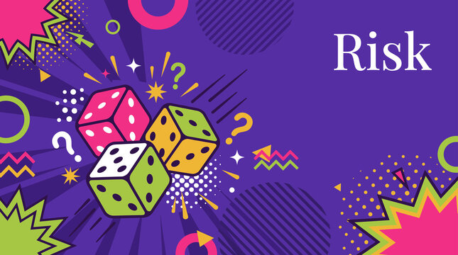 Risk concept illustration with rolling dice and question marks