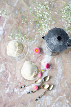 Vanilla ice cream and espresso moka pot