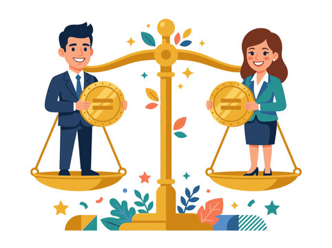 International Equal Pay Day illustration of balanced scales