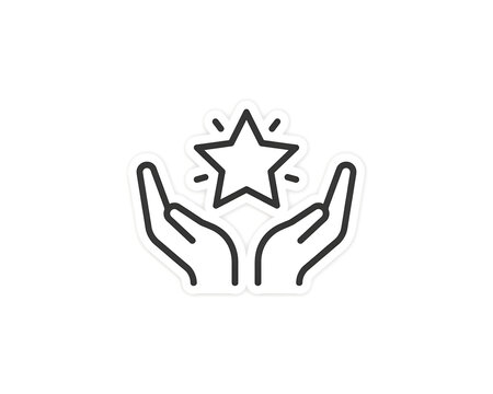Outline vector icon featuring a star held between two hands achievement minimalist excellence feedback positive customer