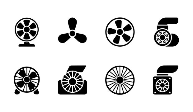 Professional hvac fan and ventilation blower icons for industrial cooling system schematics and interface.