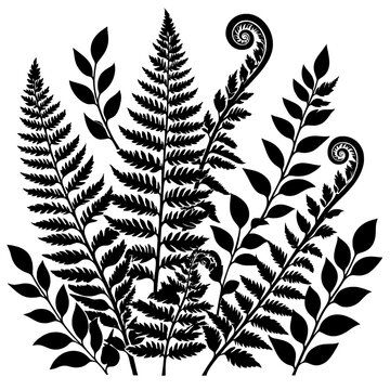 vector, illustration, Bold, Fern, Silhouette, seamless