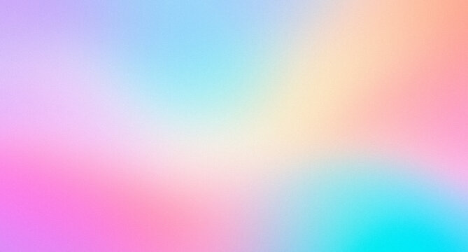 Abstract soft pastel background with glowing holographic blue pink and peach light gradient and vintage grainy noise texture
