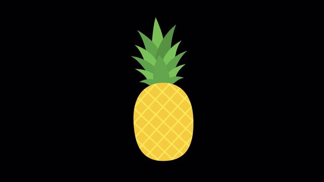 Yellow Pineapple Fruit Swaying with Leaf Crown Flutter on Alpha Channel