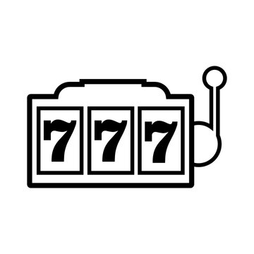 Minimalist Black Line Art Slot Machine Jackpot 7 Vector Icon Illustration